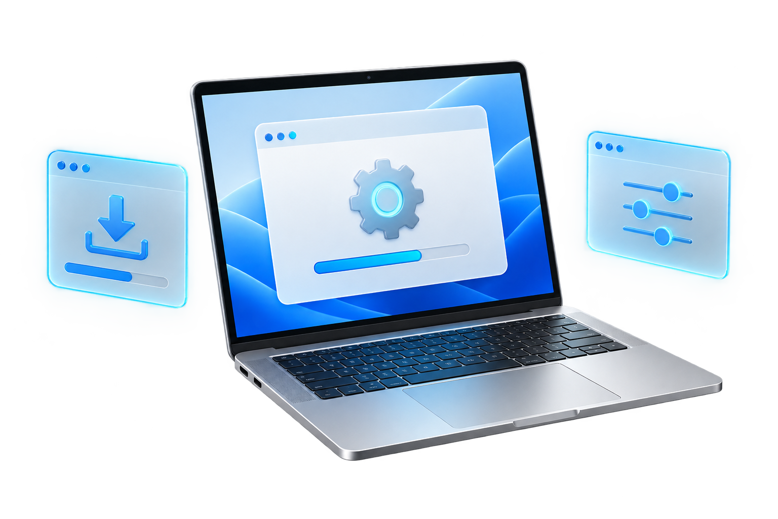Laptop displaying a software setup interface